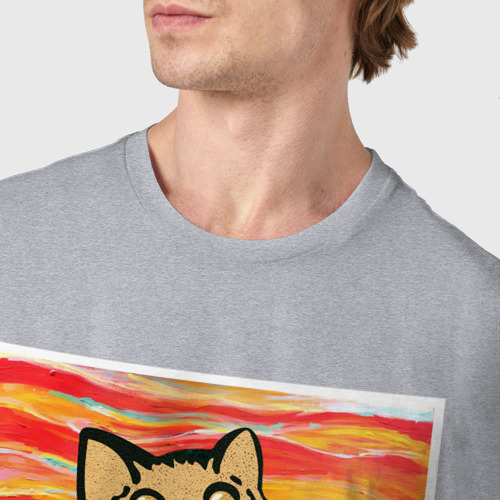 Мужская футболка хлопок Орущий кот пародия на Крик Мунка, цвет меланж - фото 6