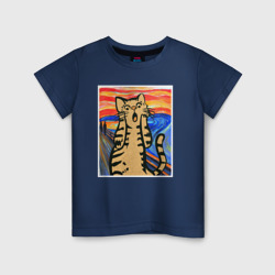 Детская футболка хлопок Орущий кот пародия на Крик Мунка