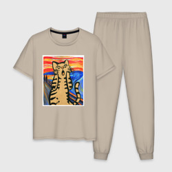 Мужская пижама хлопок Орущий кот пародия на Крик Мунка