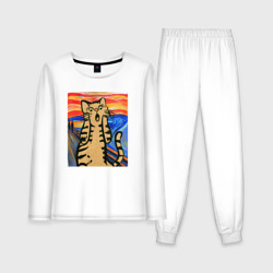 Женская пижама с лонгсливом хлопок Орущий кот пародия на Крик Мунка