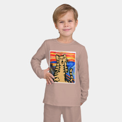 Детская пижама с лонгсливом хлопок Орущий кот пародия на Крик Мунка - фото 2