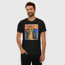 Мужская футболка хлопок Slim Орущий кот пародия на Крик Мунка - фото 2