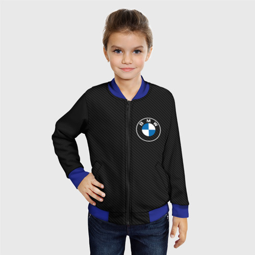 Детский бомбер 3D BMW logo carbon черный карбон, цвет синий - фото 3