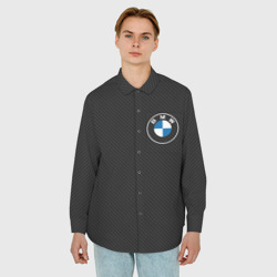 Мужская рубашка oversize 3D BMW logo carbon черный карбон - фото 2