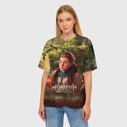 Женская футболка oversize 3D Horizon forbidden west  Aloy, цвет 3D печать - фото 3