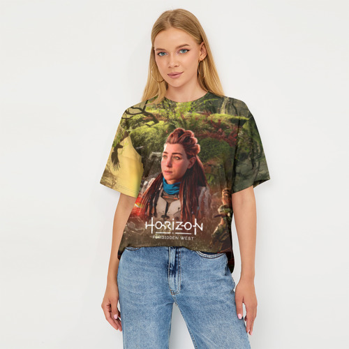 Женская футболка oversize 3D Horizon forbidden west  Aloy, цвет 3D печать - фото 5