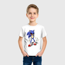 Футболка с принтом Sonic Exe Video game Hype для ребенка, вид на модели спереди №2. Цвет основы: белый