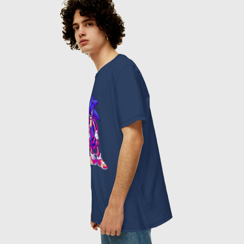 Мужская футболка хлопок Oversize с принтом Sonic Exe / Video game / Hedgehog, вид сбоку #3