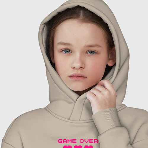 Детское худи Oversize хлопок Game over розовый текст, цвет миндальный - фото 6