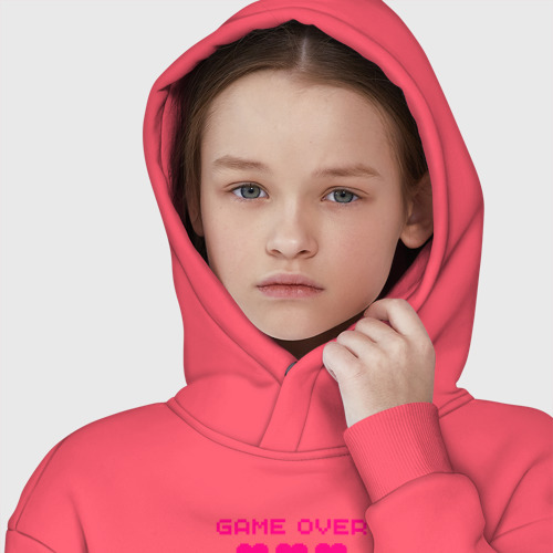 Детское худи Oversize хлопок Game over розовый текст, цвет коралловый - фото 6