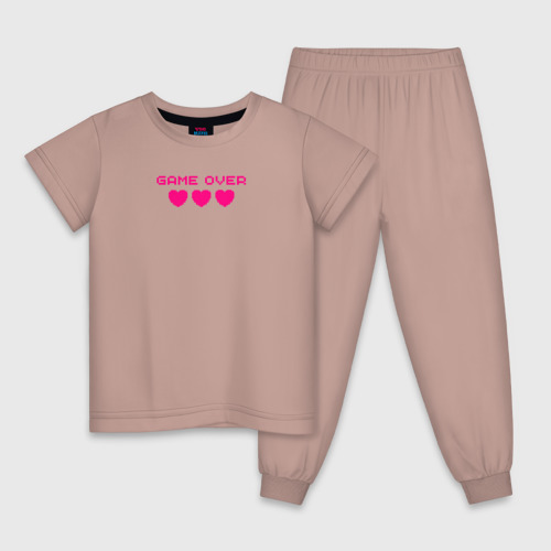 Детская пижама хлопок Game over розовый текст, цвет пыльно-розовый