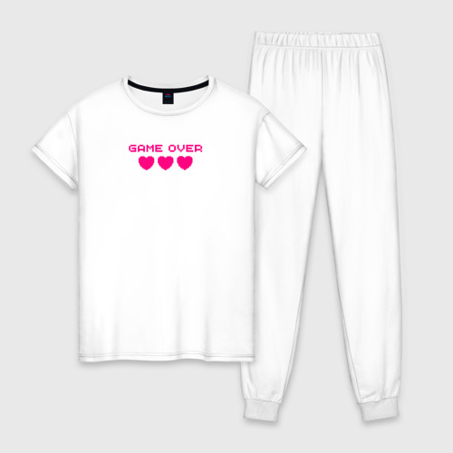 Женская пижама хлопок с принтом Game over розовый текст, вид спереди #2