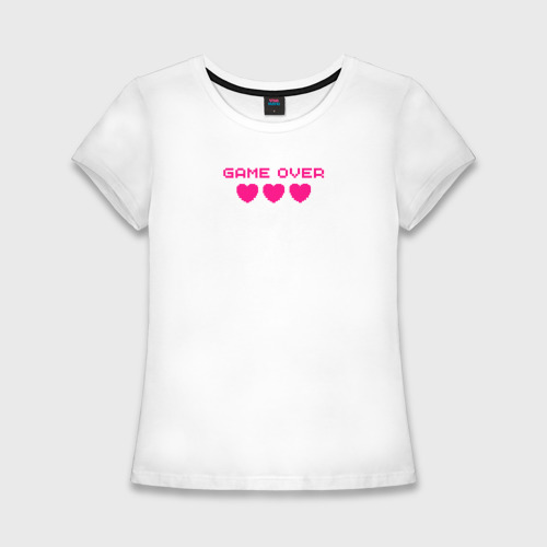 Женская футболка хлопок Slim Game over розовый текст, цвет белый