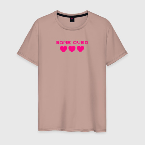 Мужская футболка хлопок Game over розовый текст, цвет пыльно-розовый