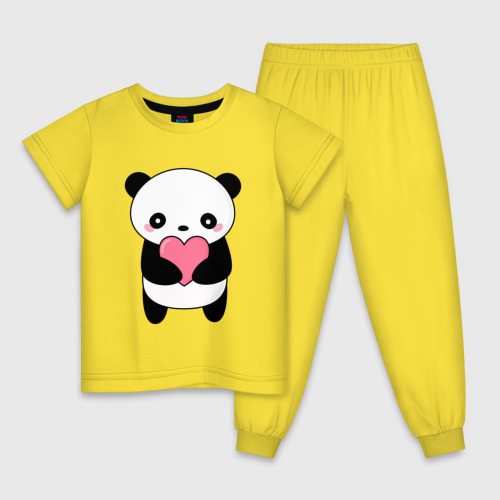 Детская пижама хлопок с принтом КАВАЙНЫЙ ПАНДА | KAWAII PANDA, вид спереди #2