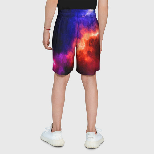 Детские спортивные шорты 3D с принтом ОВЕН - знак в космосе, вид сзади #2