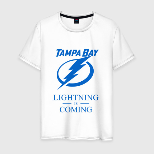 Мужская футболка из хлопка с принтом Tampa Bay Lightning is coming, Тампа Бэй Лайтнинг, вид спереди №1