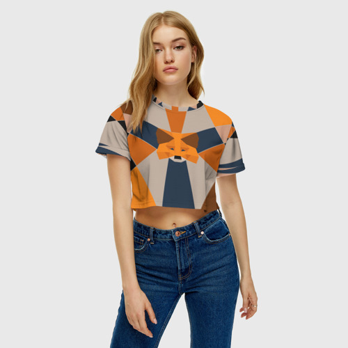 Женская футболка Crop-top 3D Metamask. Крипто лиса, цвет 3D печать - фото 3