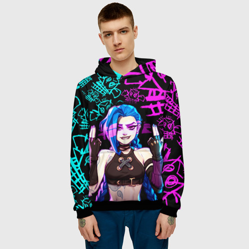 Мужская толстовка 3D Jinx Джинкс neon pattern, цвет черный - фото 3