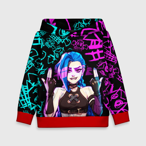 Детская толстовка 3D Jinx Джинкс neon pattern, цвет красный