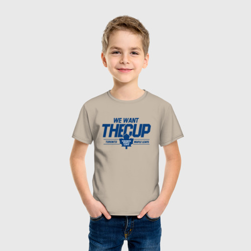 Детская футболка хлопок с принтом Toronto Maple Leafs We want the cup Торонто Мейпл Лифс, фото на моделе #1