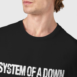 Футболка с принтом System of a Down Рок кот для женщины, вид на модели спереди №4. Цвет основы: черный