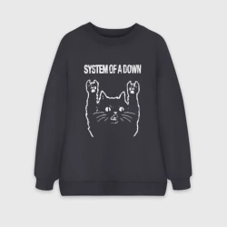 Женский свитшот oversize без начеса хлопок System of a Down Рок кот