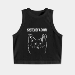 Женская укороченная майка-топ хлопок System of a Down Рок кот