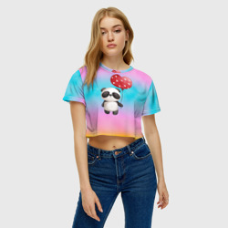 Женская футболка Crop-top 3D Маленькая панда с сердечком - фото 2