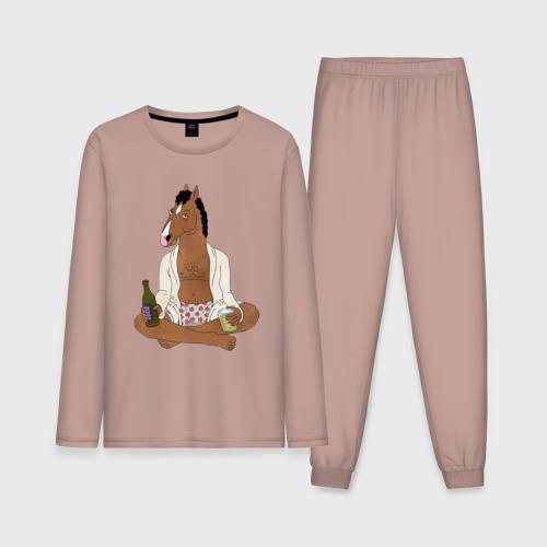 Мужская пижама с лонгсливом хлопок Медитирующий БоДжек, цвет пыльно-розовый