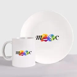 Набор: тарелка + кружка Music цветная надпись нотами