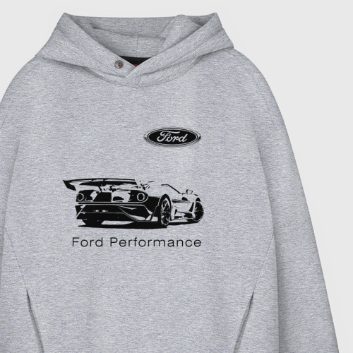 Мужское худи Oversize хлопок Ford performance - racing team, цвет меланж - фото 4