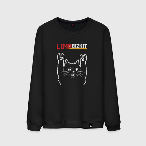 Мужской свитшот хлопок Limp Bizkit рок кот, цвет черный
