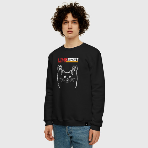 Мужской свитшот хлопок Limp Bizkit рок кот, цвет черный - фото 3