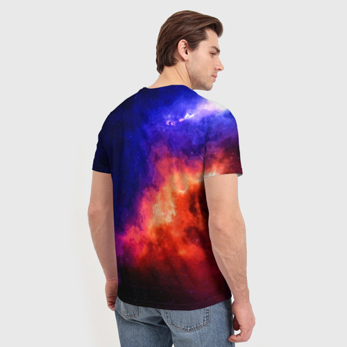 Мужская футболка 3D с принтом ВОДОЛЕЙ - знак в космосе, вид сзади #2