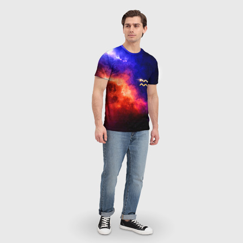 Мужская футболка 3D с принтом ВОДОЛЕЙ - знак в космосе, вид сбоку #3