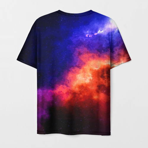 Мужская футболка 3D с принтом ВОДОЛЕЙ - знак в космосе, вид сзади #1