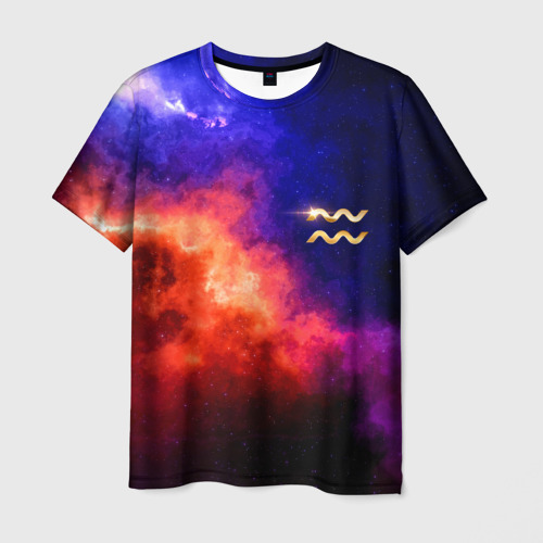 Мужская футболка 3D с принтом ВОДОЛЕЙ - знак в космосе, вид спереди #2