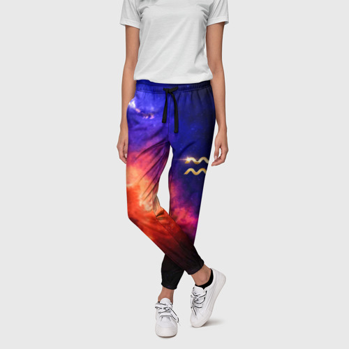 Женские брюки 3D с принтом ВОДОЛЕЙ - знак в космосе, фото на моделе #1
