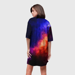 Платье с принтом Скорпион - знак в космосе для женщины, вид на модели сзади №2. Цвет основы: белый