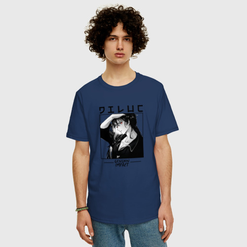 Мужская футболка хлопок Oversize с принтом Дилюк Рагнвиндр | Diluc Ragnvindr, Genshin Impact, фото на моделе #1