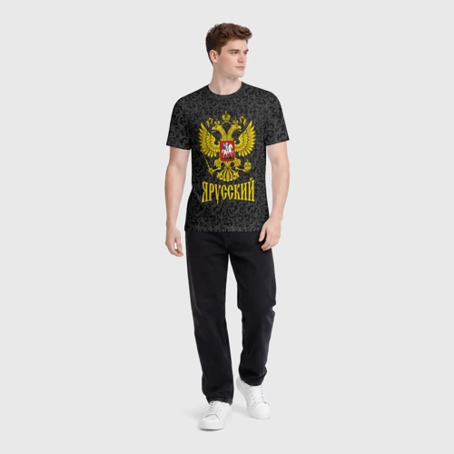 Мужская футболка 3D с принтом Я Русский Герб России, вид сбоку #3