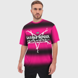 Мужская футболка oversize 3D Satan school for bad boys and girls Pink - фото 2