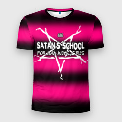 Мужская футболка 3D Slim Satan school for bad boys and girls Pink
