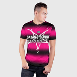 Мужская футболка 3D Slim Satan school for bad boys and girls Pink - фото 2