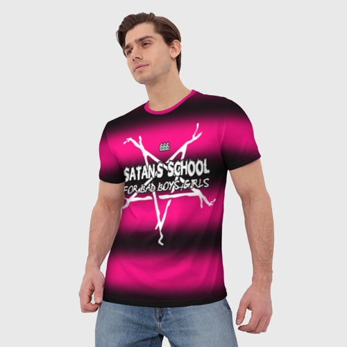 Мужская футболка 3D Satan school for bad boys and girls Pink, цвет 3D печать - фото 3