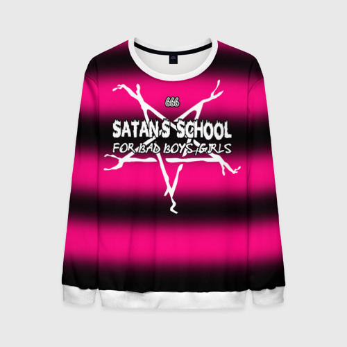 Мужской свитшот с принтом Satan school for bad boys and girls Pink, вид спереди №1