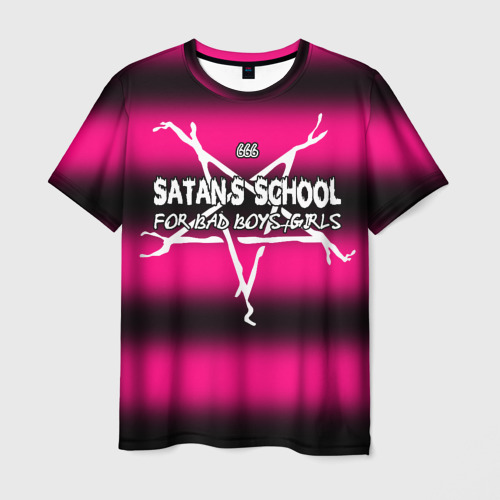 Мужская футболка 3D Satan school for bad boys and girls Pink, цвет 3D печать