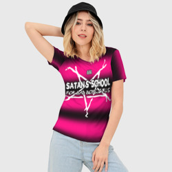 Женская футболка 3D Slim Satan school for bad boys and girls Pink - фото 2