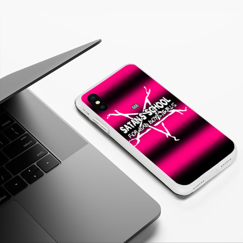 Чехол для iPhone XS Max матовый Satan school for bad boys and girls Pink, цвет белый - фото 5